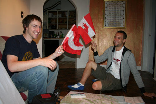 Tim and James in a "flag-attack" [Austria "against" Canada] :-)
